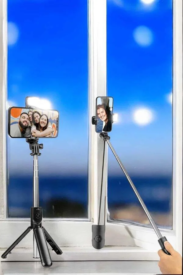 Selfie Çubuğu Tripod Kumandalı Telefon Tutucu - Siyah | Profesyonel Tripod ve Selfie Çubuğu