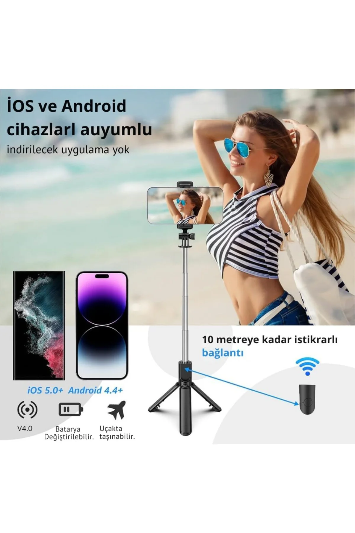Selfie Çubuğu Tripod – 3’ü 1 Arada Bluetooth Uzaktan Kumandalı Te Selfie Çubuğu Tripod – 3’ü 1 Arada Bluetooth Uzaktan Kumandalı Te