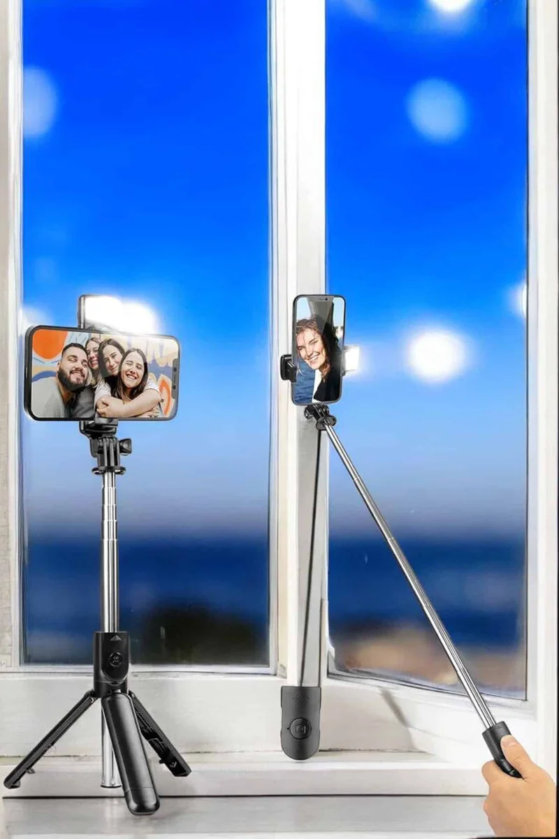 Selfie Çubuğu Tripod Kumandalı Telefon Tutucu - Siyah