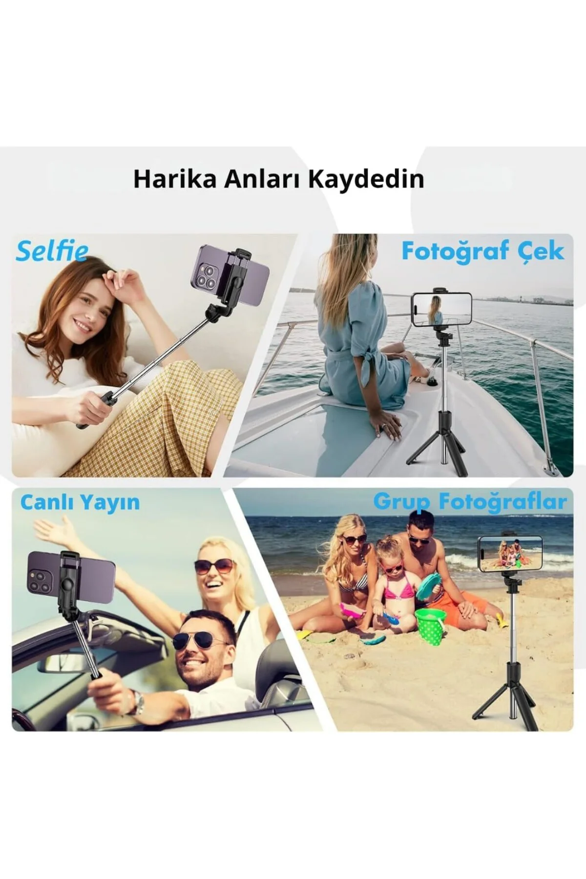 Selfie Çubuğu Tripod – 3’ü 1 Arada Bluetooth Uzaktan Kumandalı Te Selfie Çubuğu Tripod – 3’ü 1 Arada Bluetooth Uzaktan Kumandalı Te