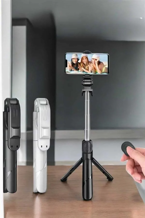 Selfie Çubuğu Tripod Kumandalı Telefon Tutucu - Siyah | Profesyonel Tripod ve Selfie Çubuğu