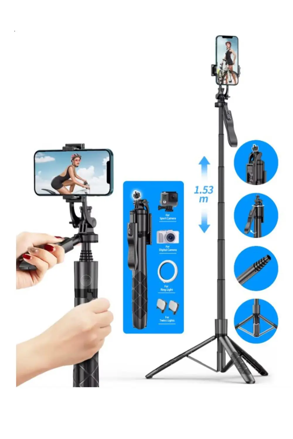 Selfie Stick 360 Derece Bluetooth Kumandalı Selfie Çubuğu Tripod 