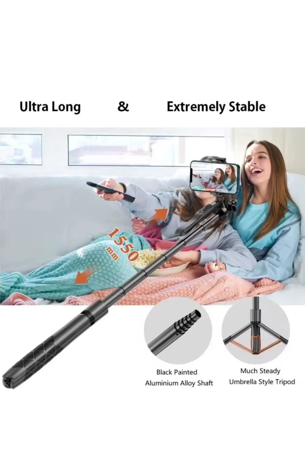 Selfie Stick 360 Derece Bluetooth Kumandalı Selfie Çubuğu Tripod 