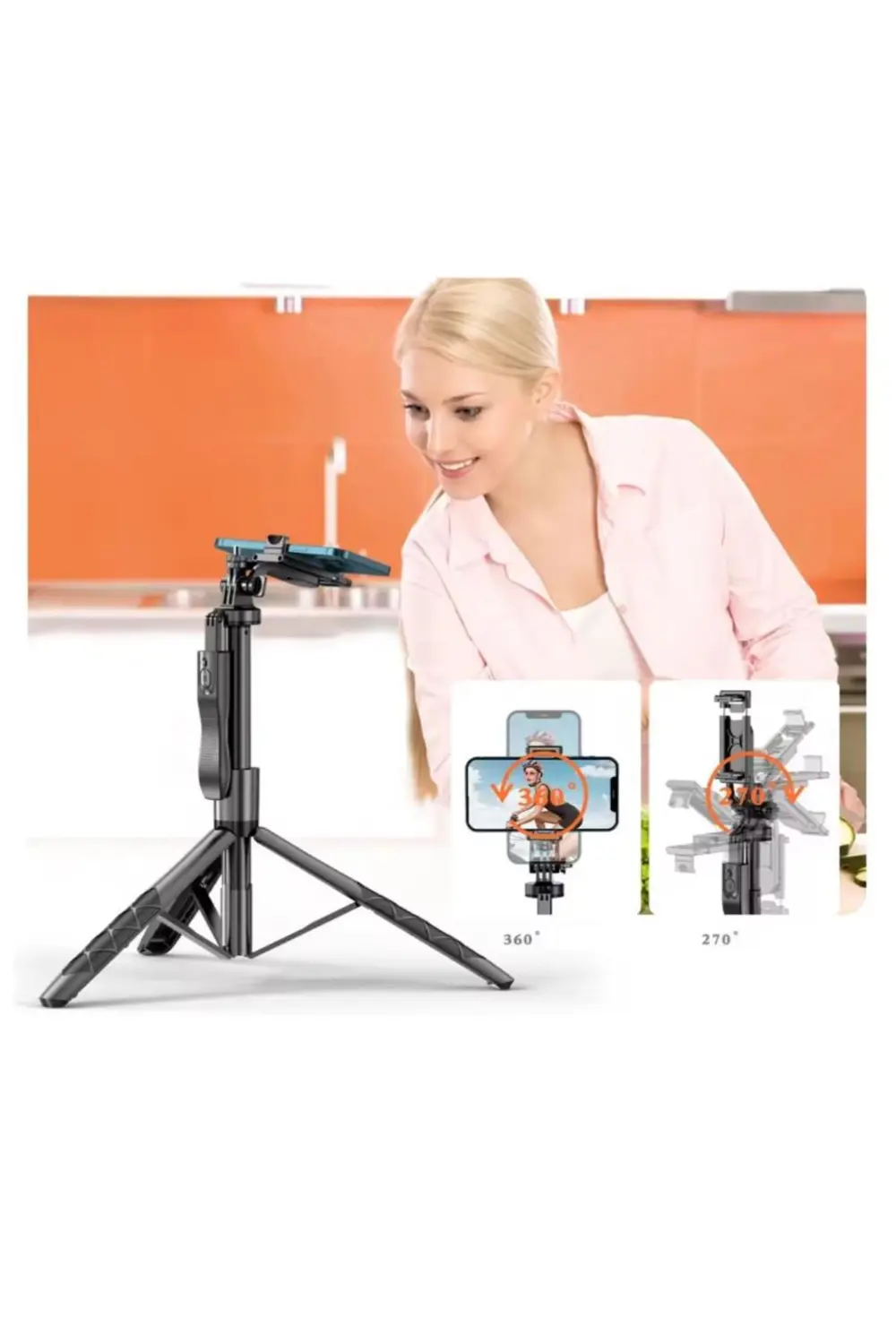 Selfie Stick 360 Derece Bluetooth Kumandalı Selfie Çubuğu Tripod 