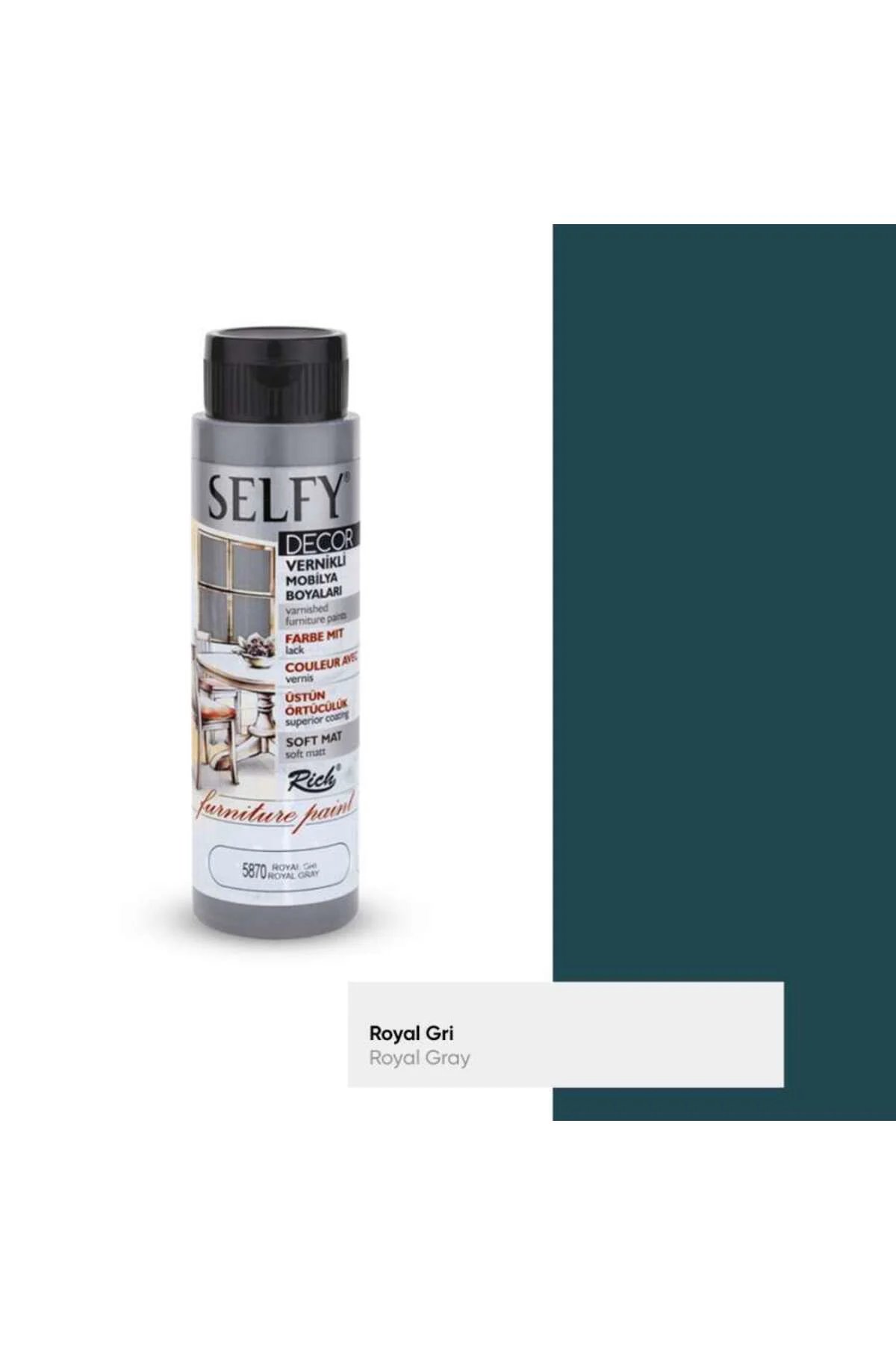 Selfy Decor Vernikli Mobilya Boyası 500ml Royal Gri N09593