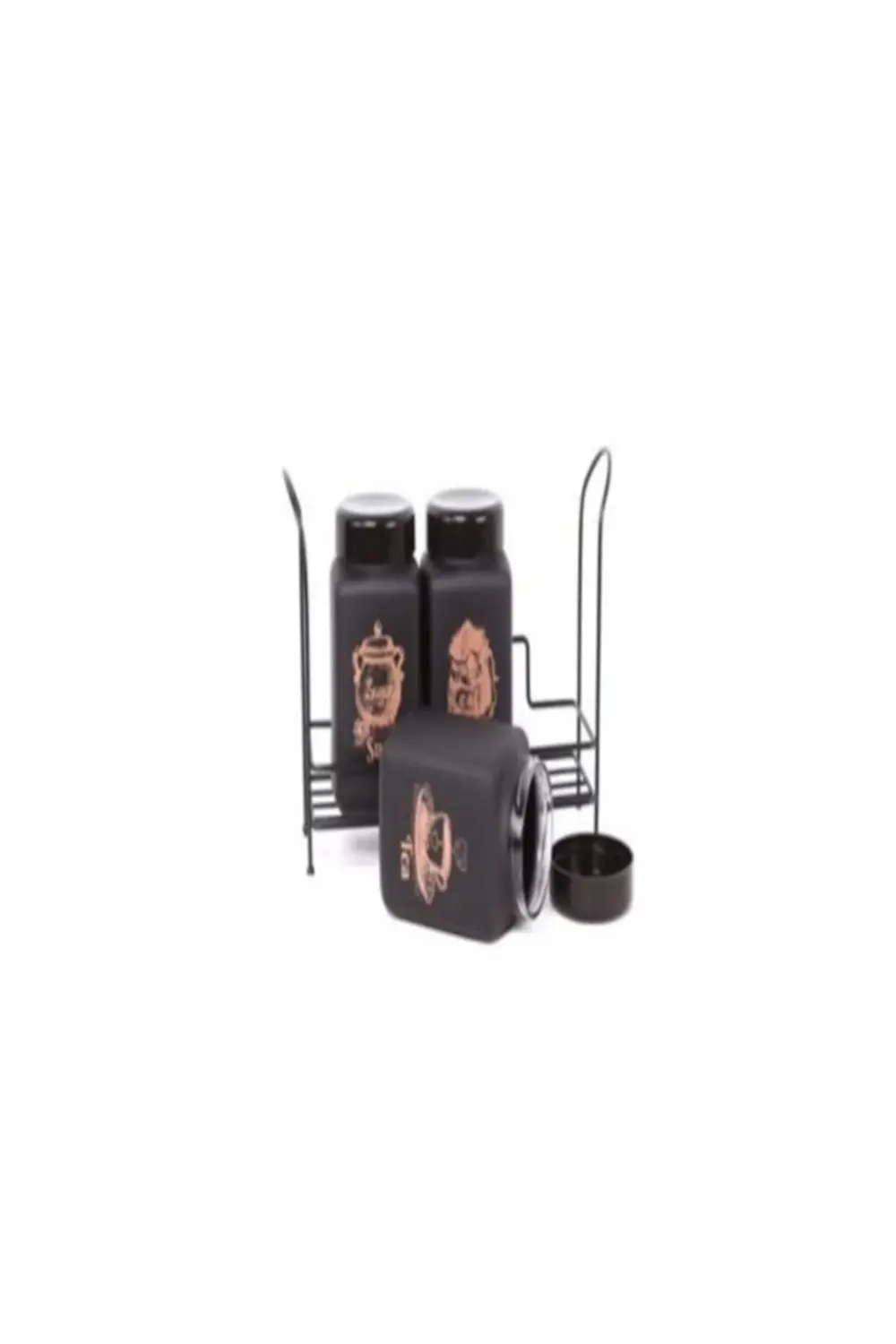 Selka Lüx Demir Standlı Granit Baskılı Cam Baharatlık Seti 3'lü