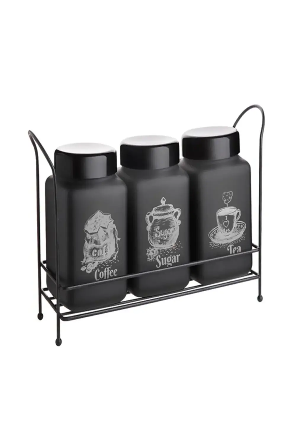 Selka Lüx Demir Standlı Granit Baskılı Cam Baharatlık Seti 3'lü