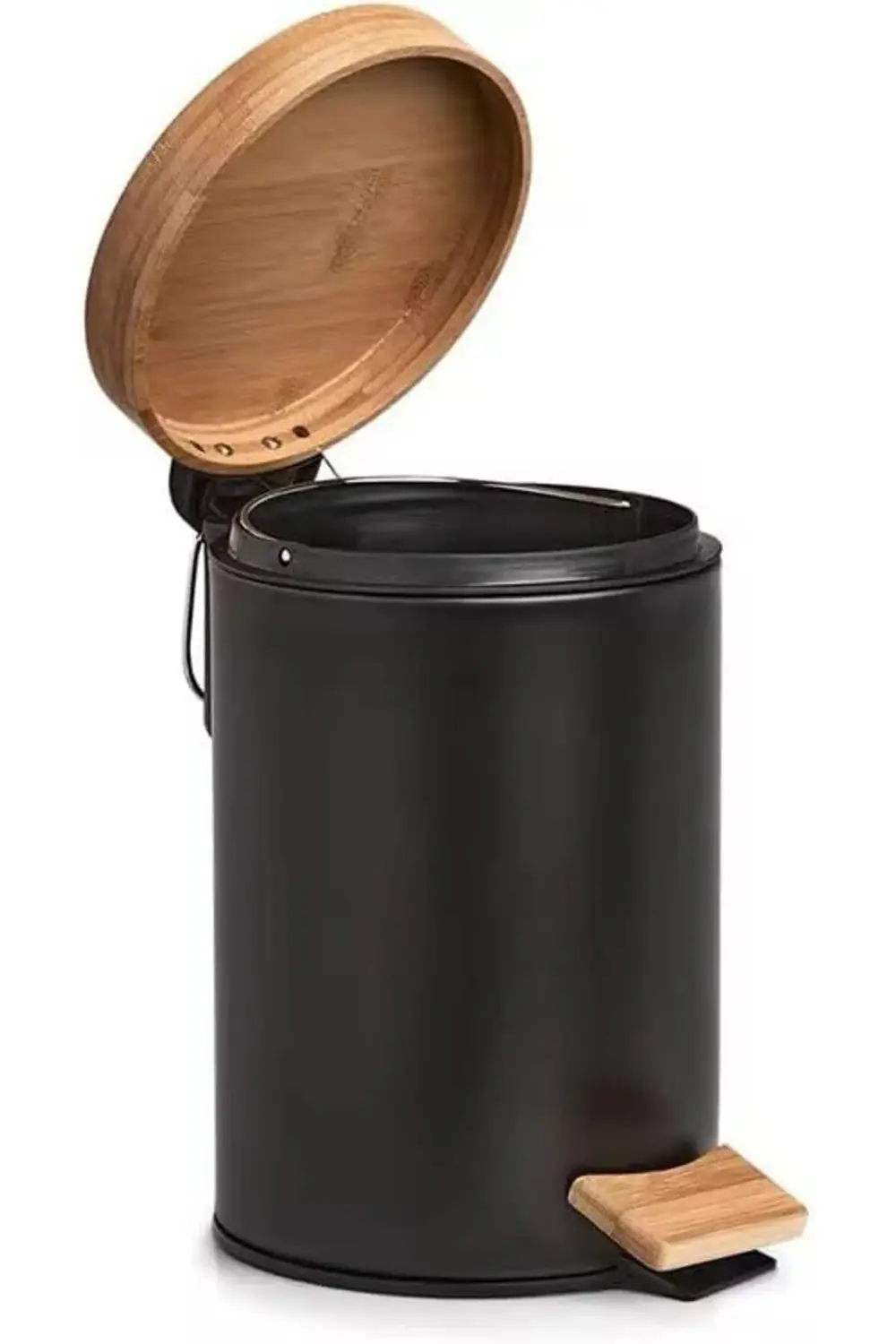 sellbuyst Home Bambu Kapaklı Metal Çöp Kovası – Hidrolik Sistemli