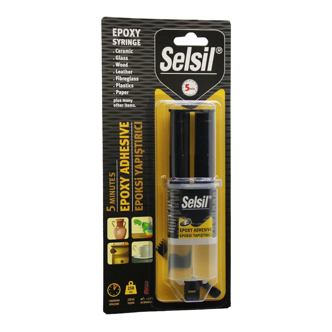 Selsil Epoxy Syrınge Adhesive Şırınga Epoksi Yapıştırıcı 28GR. Alüminyum - Cam - Porselen - Seramik - Ahşap - Metal Selsil Epoxy Syrınge Adhesive Şırınga Epoksi Yapıştırıcı 28GR. Alüminyum - Cam - Porselen - Seramik - Ahşap - Metal