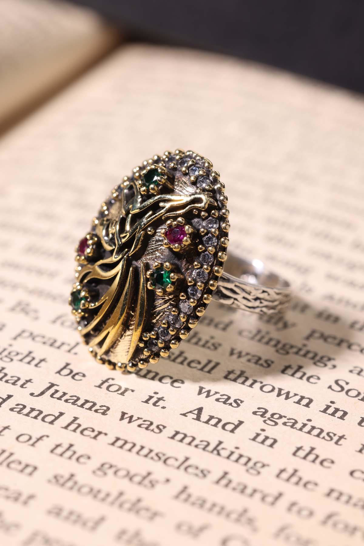 Semazen Serisi Gümüş Otantik Motifli Ayarlanabilir KadınYüzük