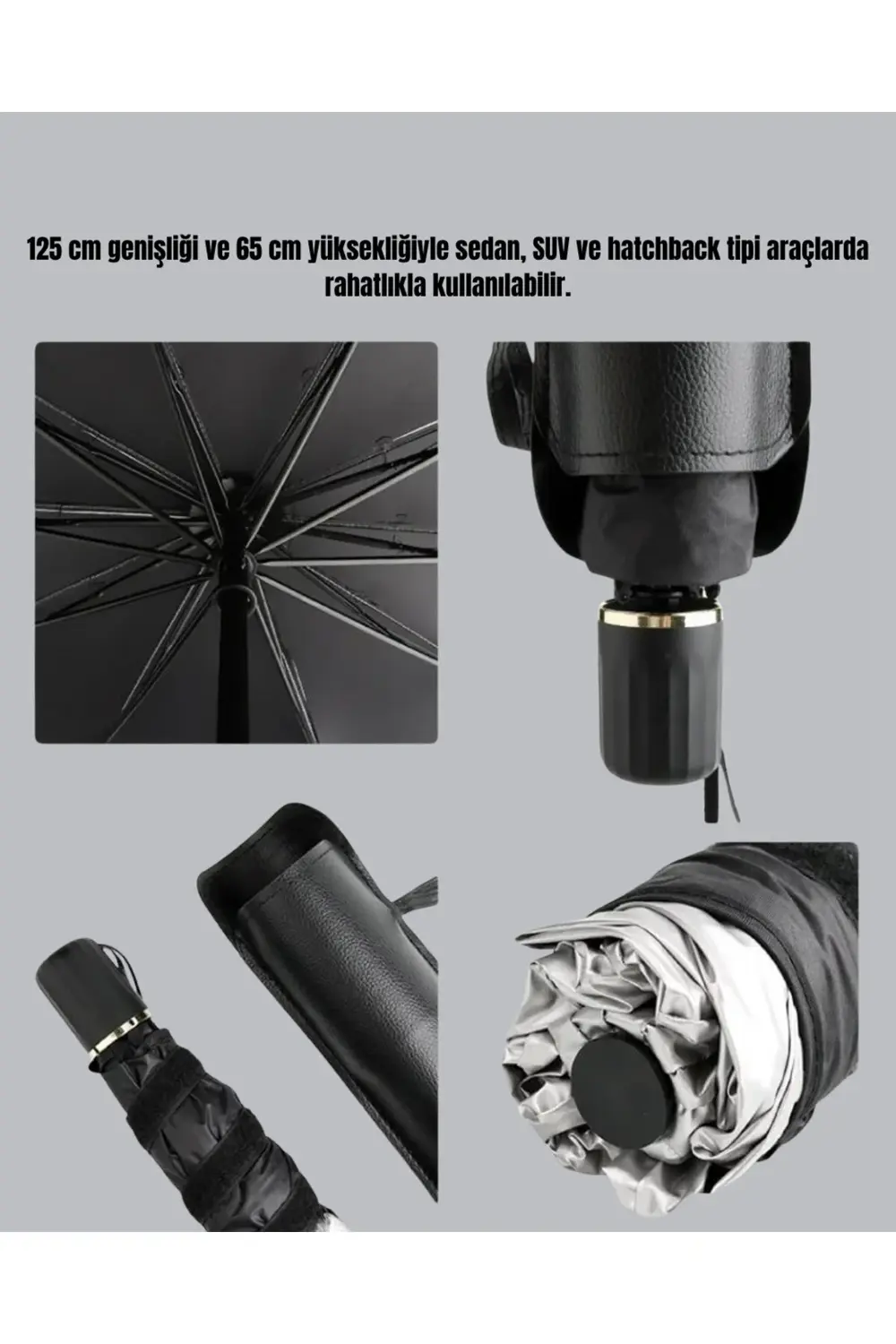 Şemsiye Tasarımlı Katlanabilir Araç Güneşliği – Geniş Uyumlu, UV