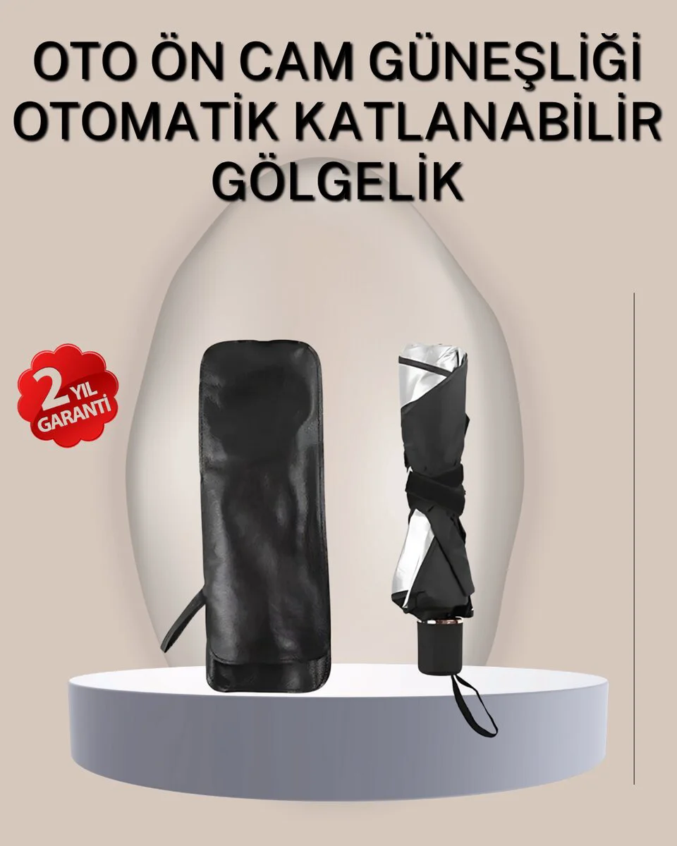 Şemsiye Tipi Araç Güneşliği - 125x65 cm UPE Alaşımlı Katlanabilir Güneşlik (Sedan, SUV, Hatchback)