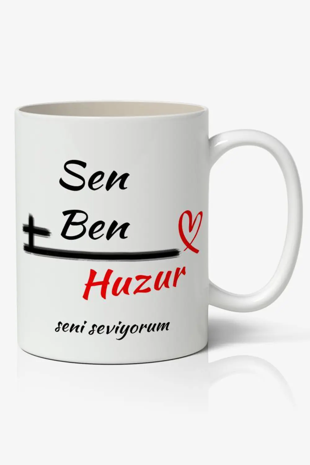 Sen+Ben=Huzur Temalı Baskılı Kupa Bardak Baskılı Kahve Kupa Barda
