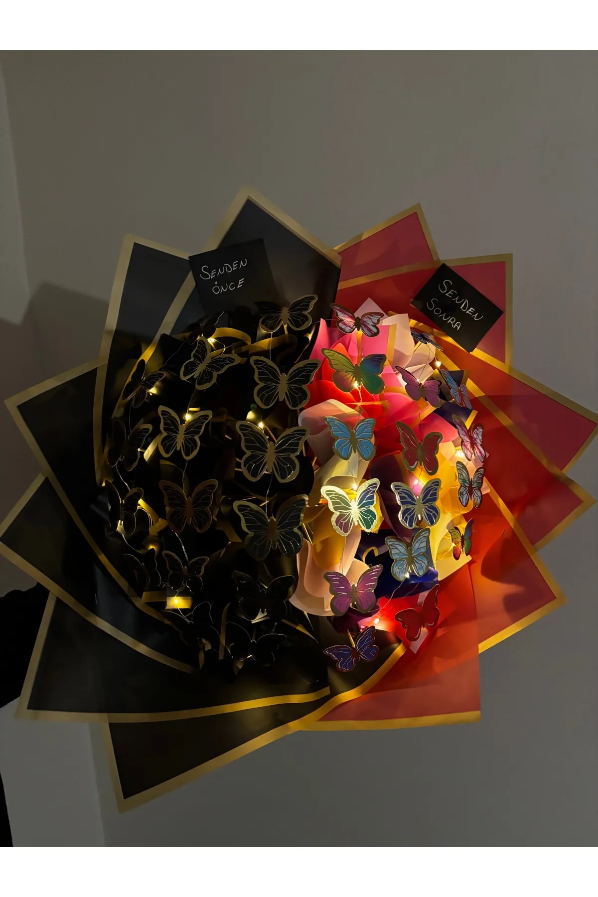 SENDEN ÖNCE SENDEN SONRA KELEBEK ÇİÇEK BUKETİ