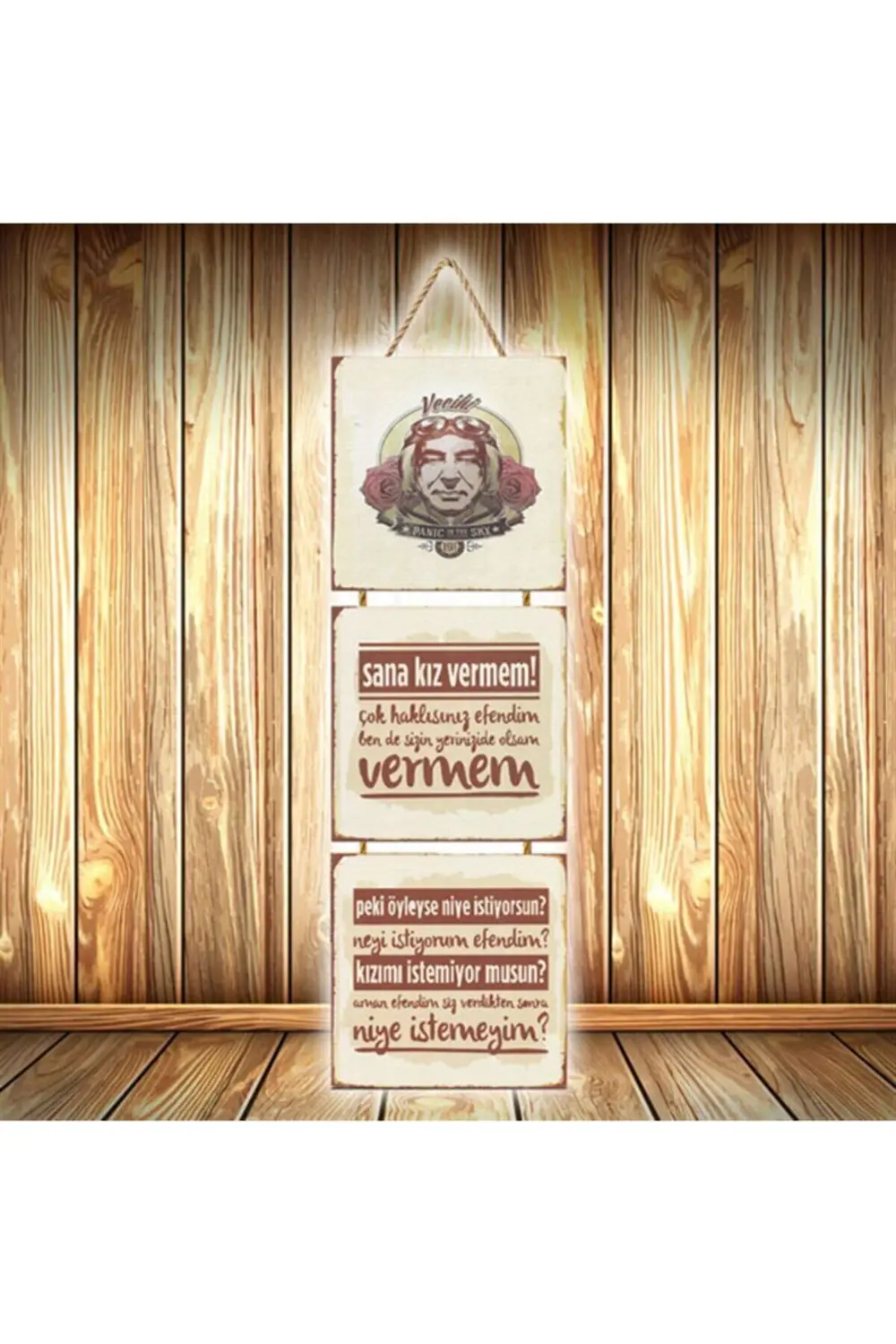 Şener Şen Vecihi Replikli Tasarımlı Üçlü Retro Ahşap Poster Ü543