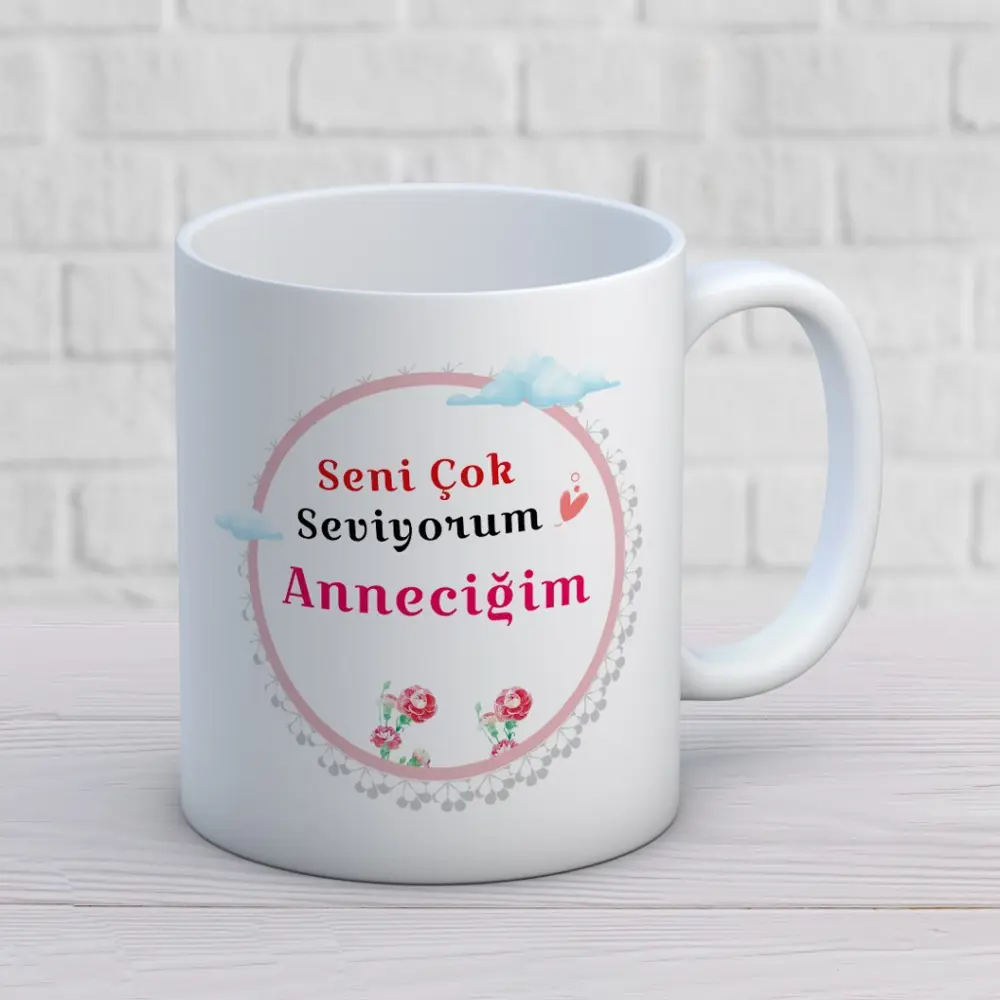 Seni Çok Seviyorum Anneciğim Baskılı Anneler Günü Hediyelik Kupa 