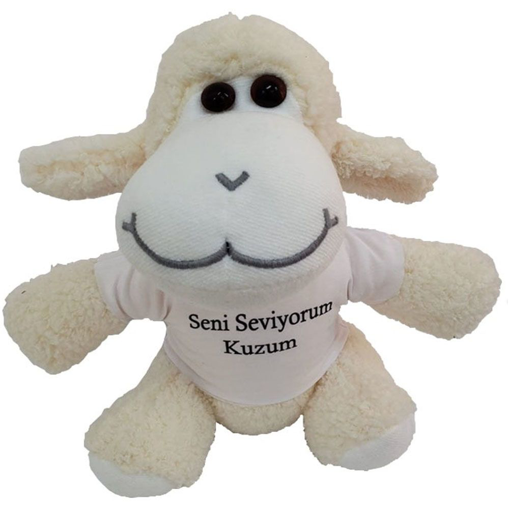 Evimdeyokyok Seni Seviyorum Kuzum Tişörtlü Peluş Kuzu Tdrtr