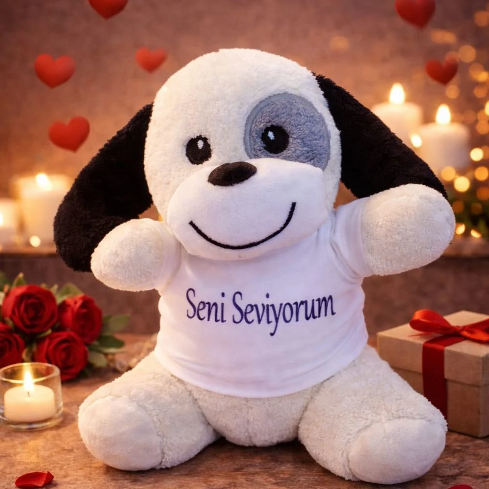 Seni Seviyorum Mesajlı Benekli Peluş Köpek Oyuncak