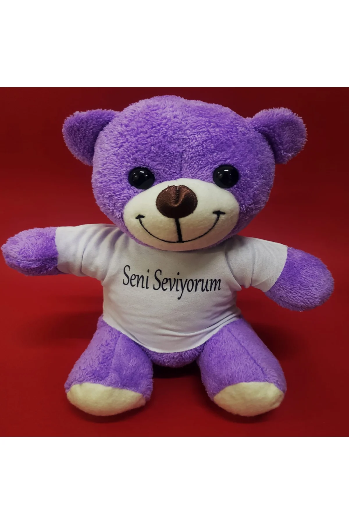 Seni Seviyorum Tişörtlü Mor Peluş Ayıcık