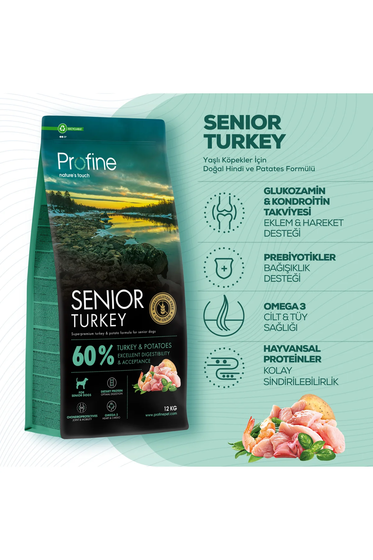 Senior Glutensiz Hindili Yaşlı Köpek Maması 12 Kg