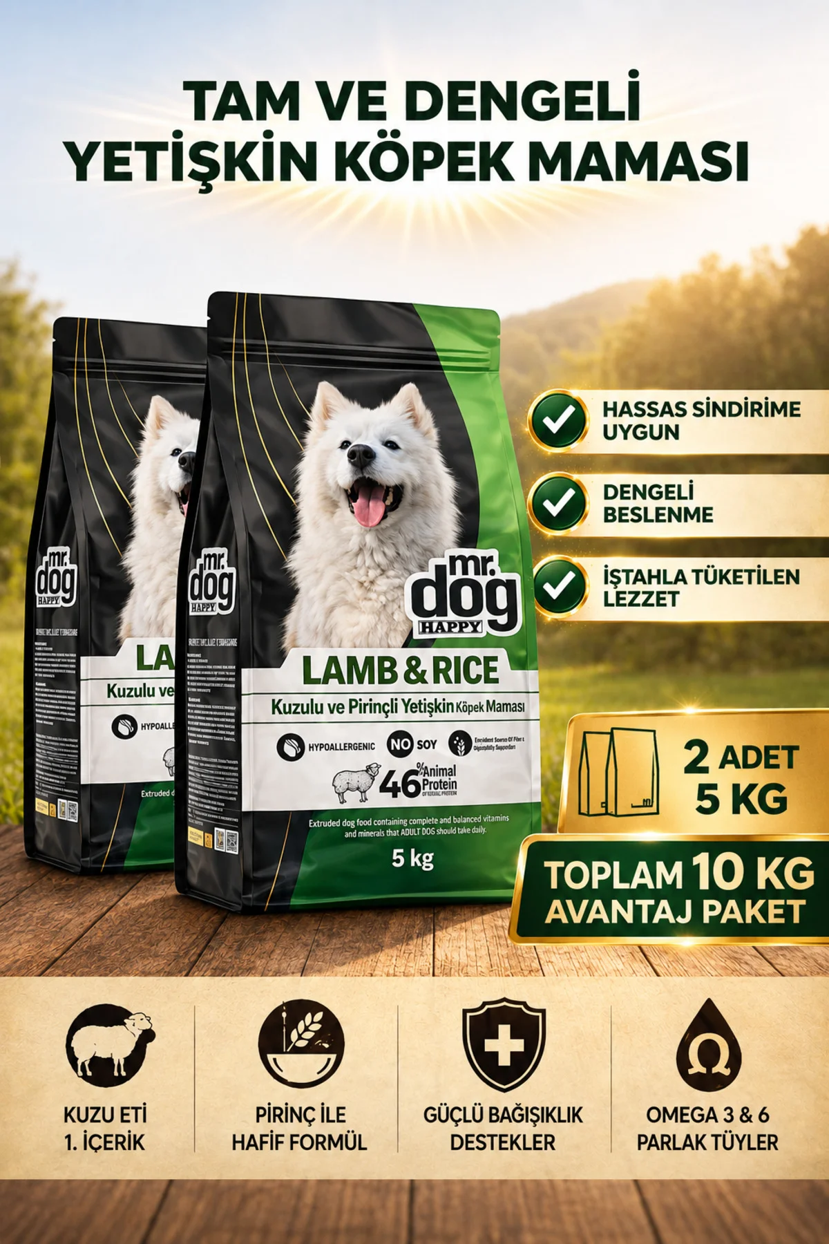 Sensitive Kuzu Etli ve Pirinçli Yetişkin Köpek Maması 2 x 5 Kg (T