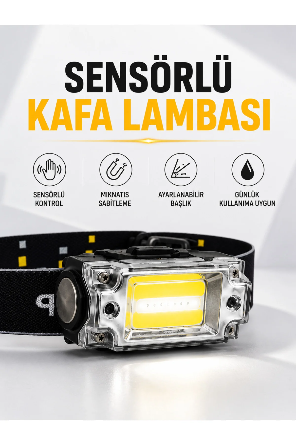 Sensör Kontrollü Şarjlı Beyaz LED Kafa Lambası ve El Feneri