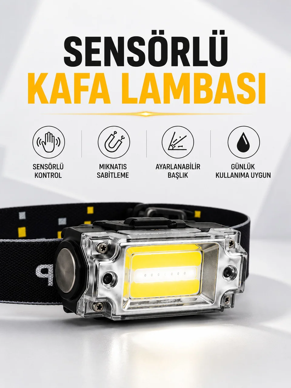 Sensör Kontrollü Şarjlı Beyaz Led Kafa Lambası Ve El Feneri - Lisinya Diğer