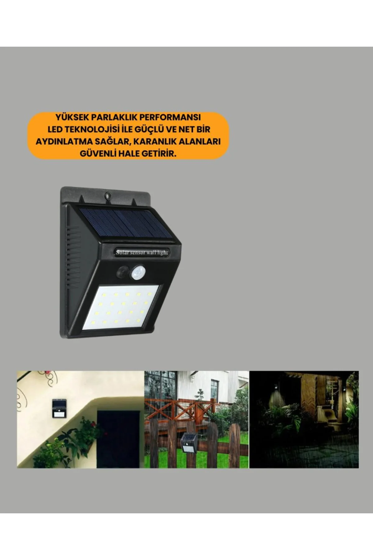 Sensörlü 20 Led Solar Duvar Lambası 3 Metre Algılama Mesafesi