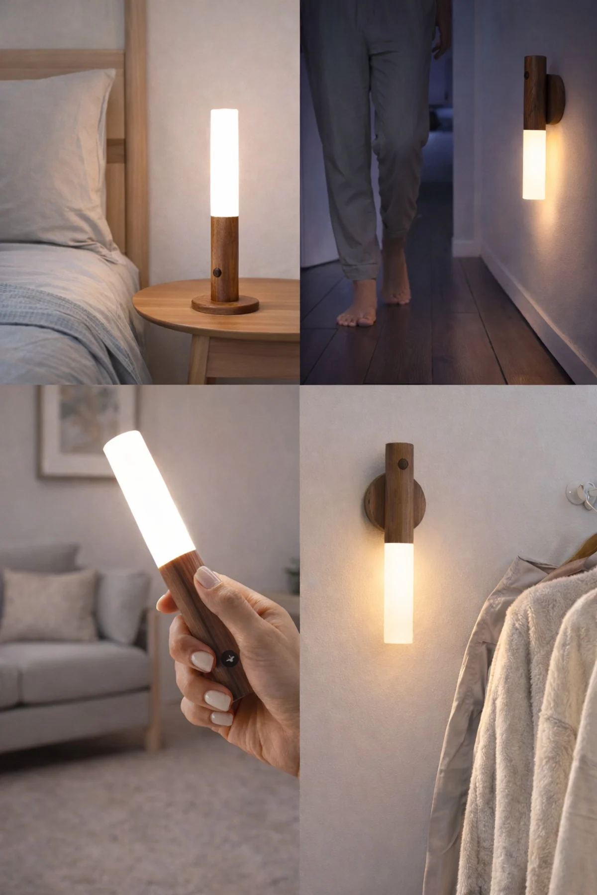 Sensörlü Dekoratif Meşale Duvar Aplik LED Gece Lambası Mıknatıslı Model