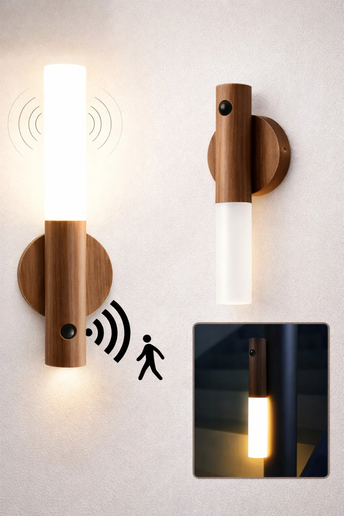 Sensörlü Dekoratif Meşale Duvar Aplik LED Gece Lambası Mıknatıslı
