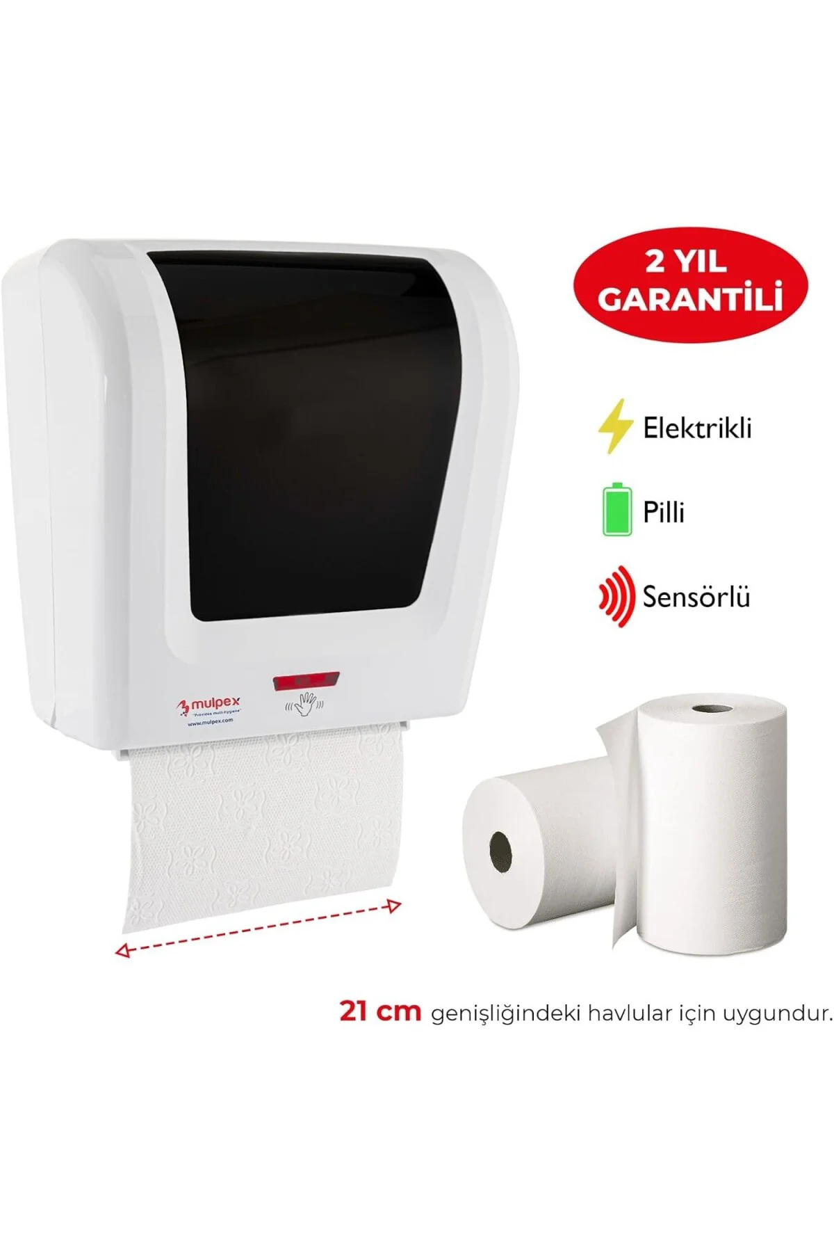 Sensörlü Fotoselli Otomatik Kağıt Havlu Makinesi, 21 cm., Beyaz, 