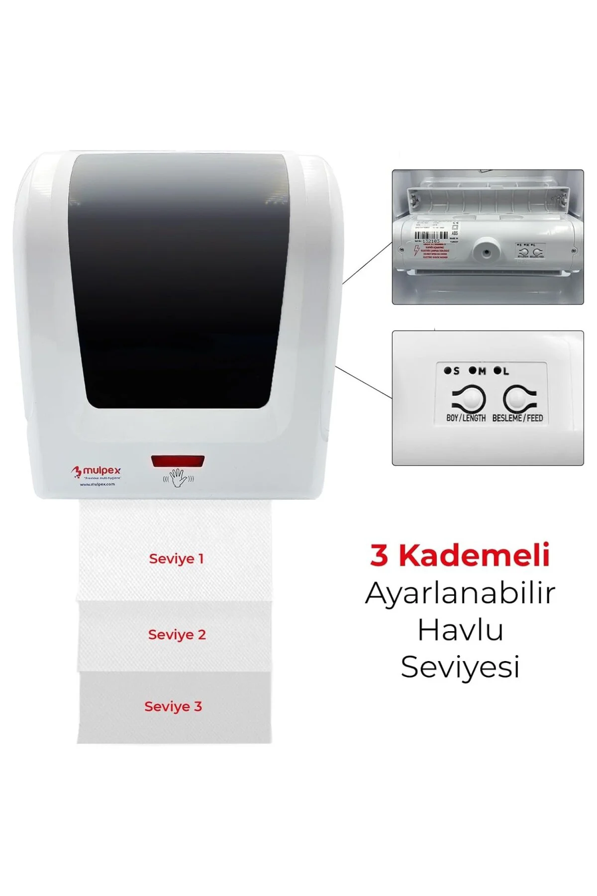 Sensörlü Fotoselli Otomatik Kağıt Havlu Makinesi, 21 cm., Beyaz, 
