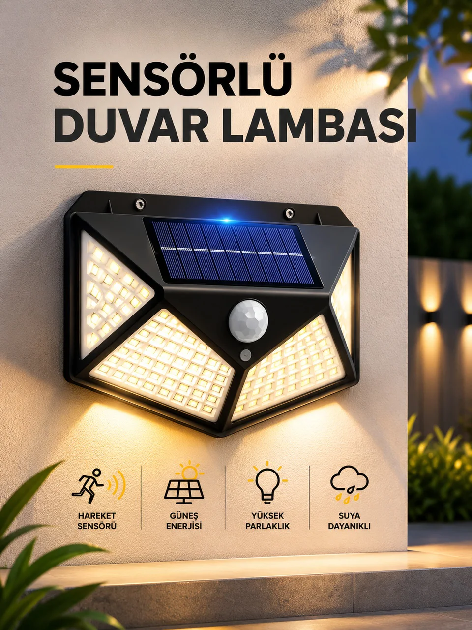 Sensörlü Güneş Enerjili Duvar Lambası - Lisinya