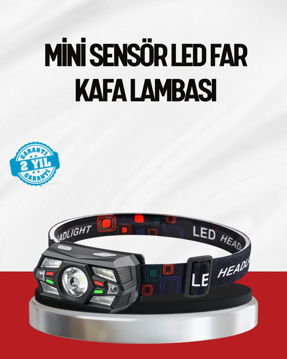Sensörlü LED Kafa Lambası Kırmızı Beyaz Işık Ayarlanabilir - Kamp, Yürüyüş ve Dağcılık İçin Gelişmiş Işıklandırma