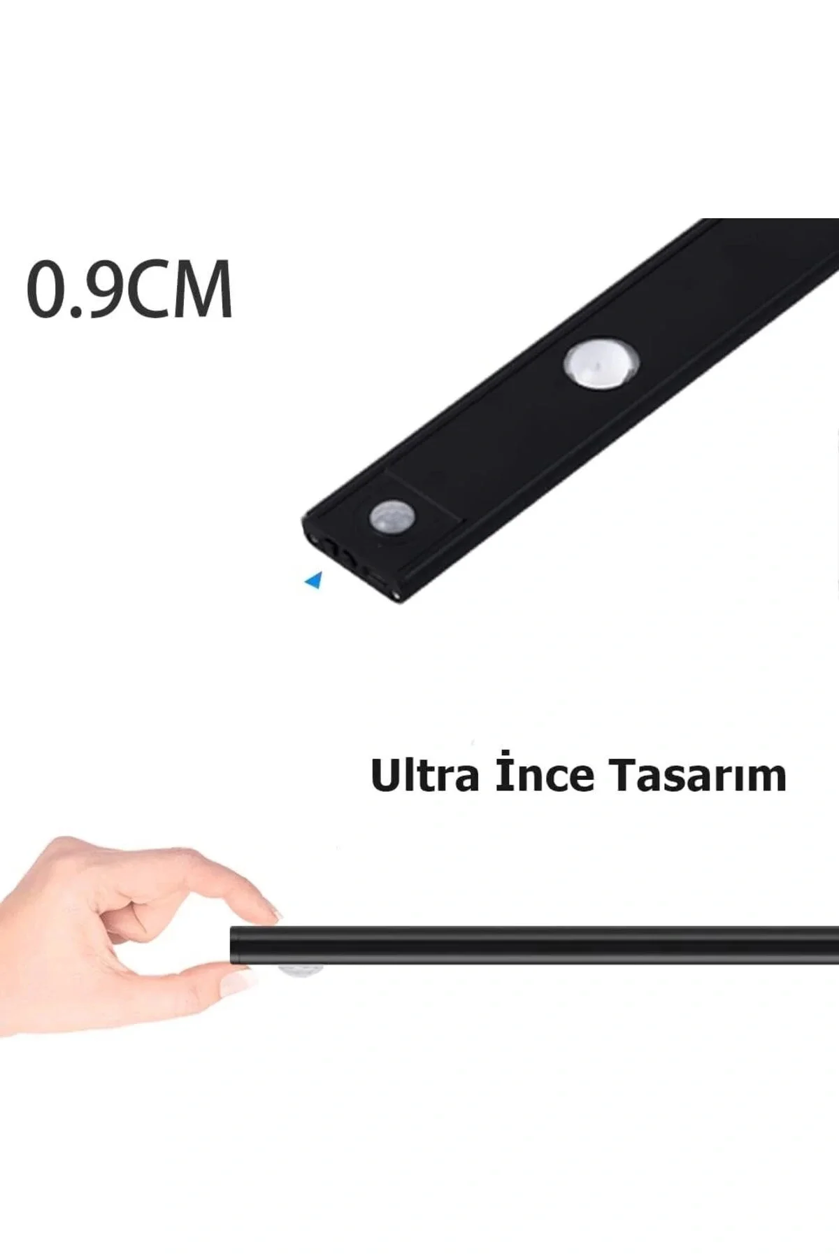 Sensörlü Şarjlı Mıknatıslı 3 Farklı Işık Renkli Dimmerli 40cm Siy