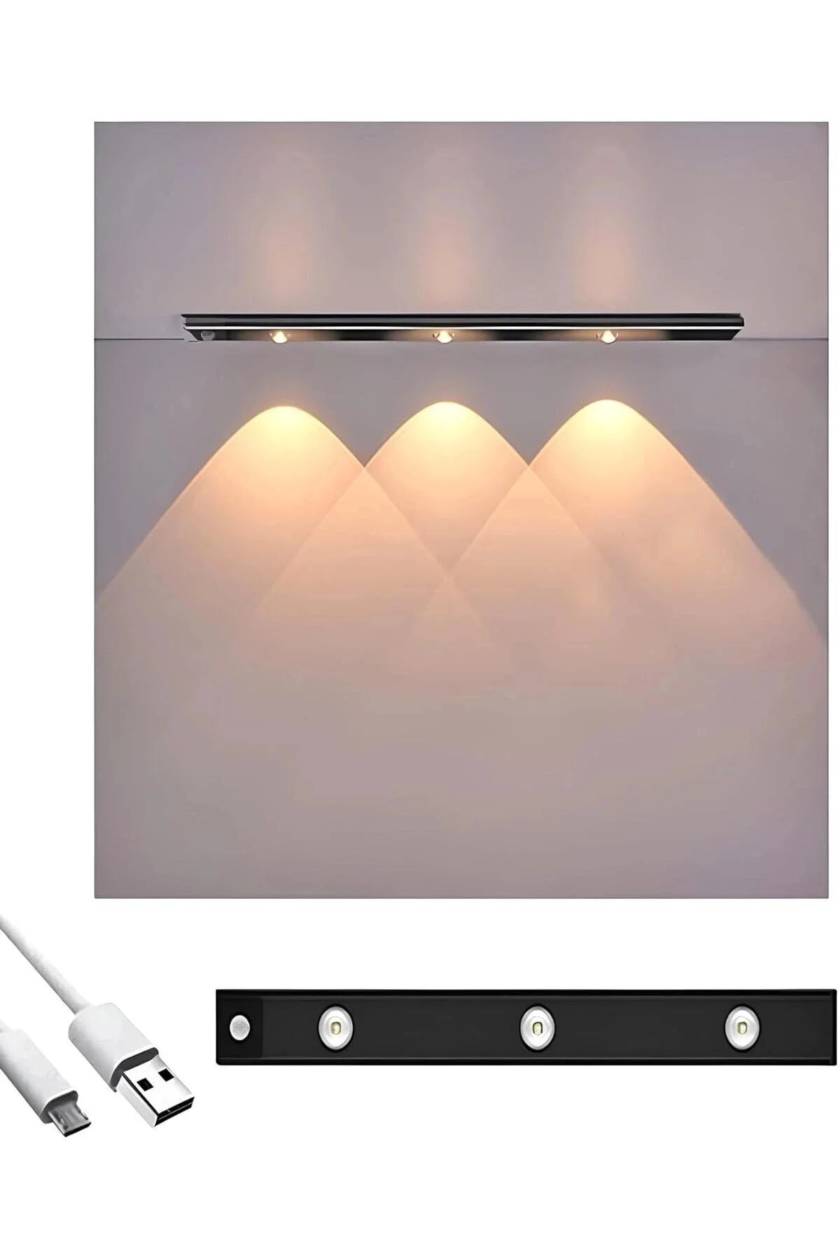 Sensörlü Şarjlı Mıknatıslı 3 Farklı Işık Renkli Dimmerli 40cm Siy