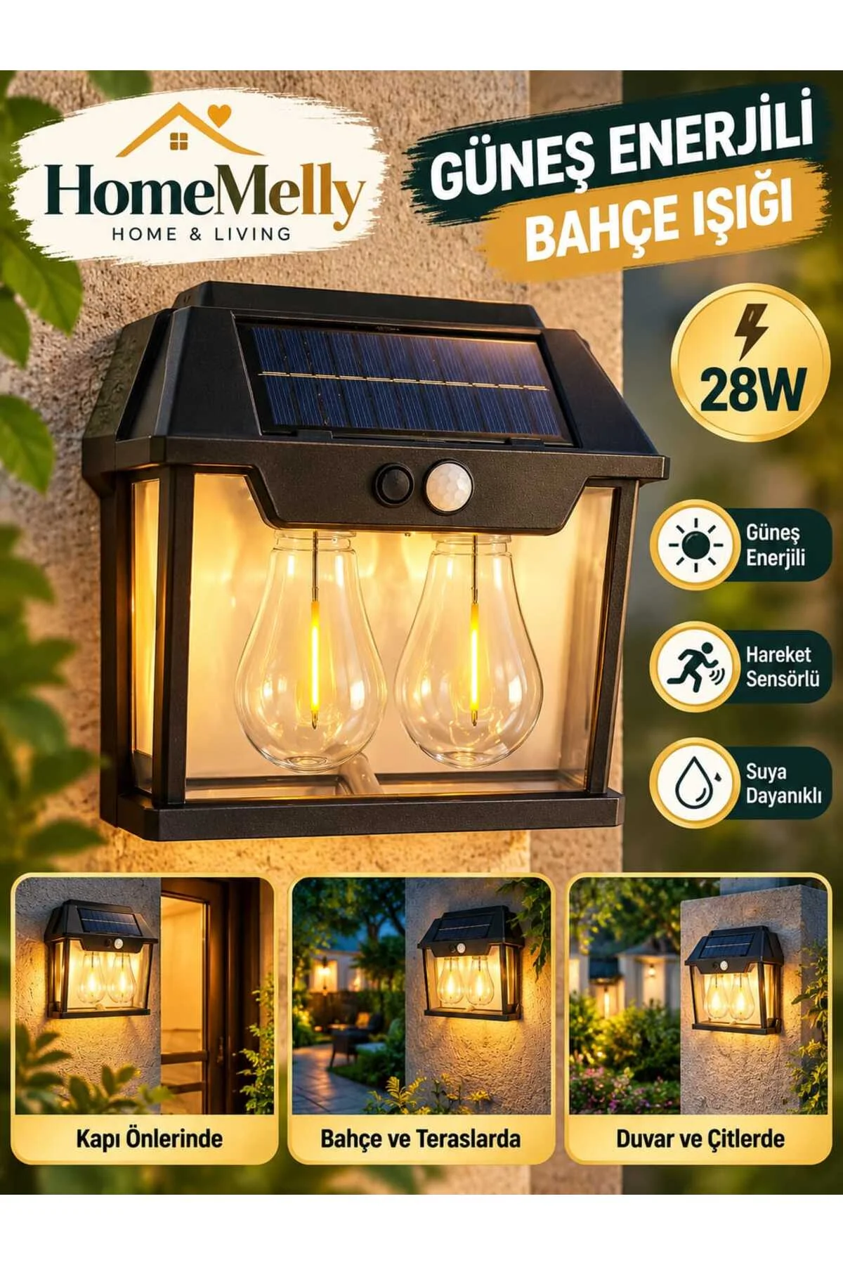 Sensörlü Solar İkili LED Ampul Lamba - Çift Başlıklı - Güneş Enerjili Aydınlatma