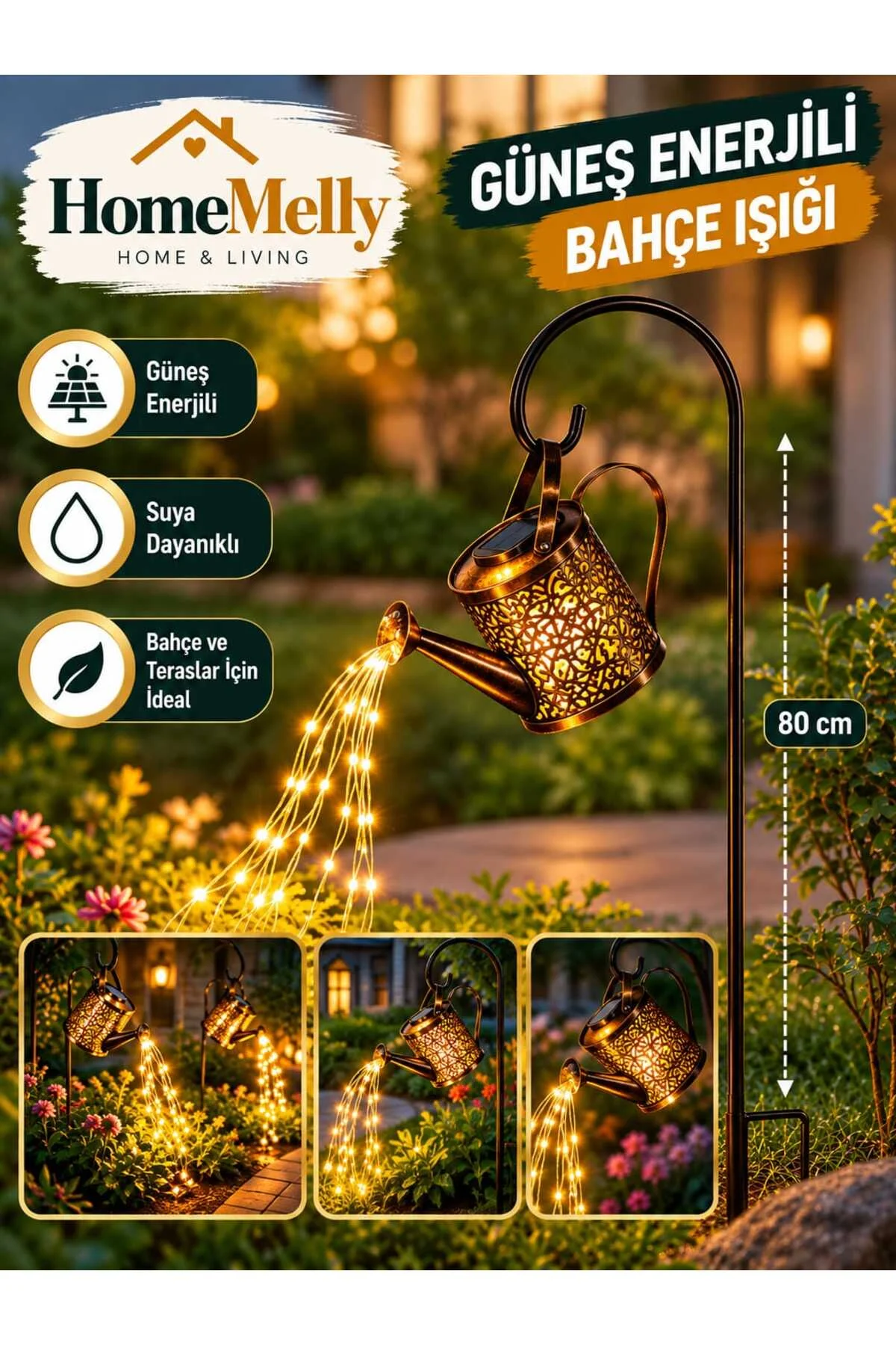 Sensörlü Solar LED Bahçe Işığı- Bronz Renk Dekor Bahçe Işığı- Güneş Enerjili Aydınlatma