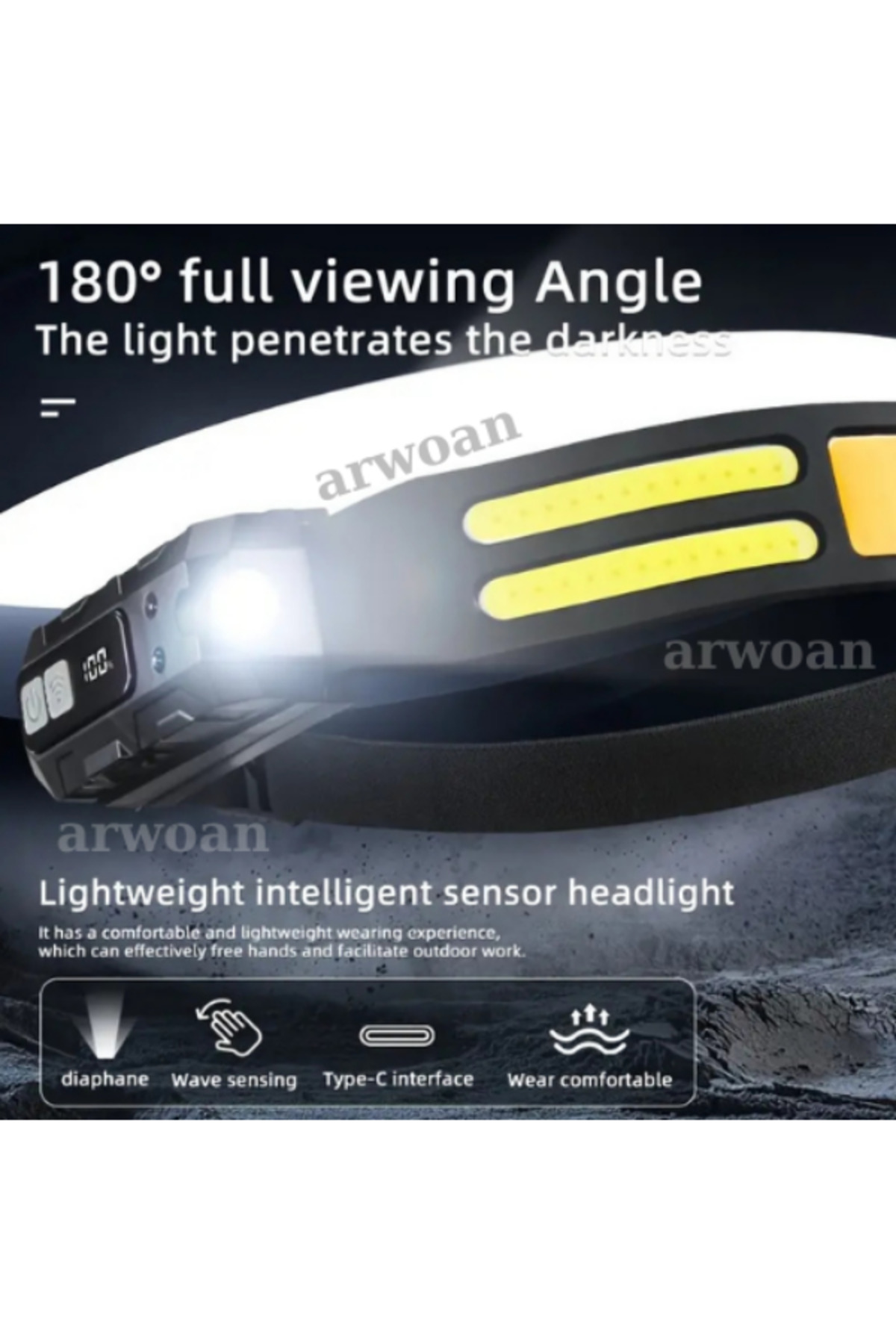 Arwoan Sensörlü Ultra Parlak Led+Cob Baş Şarj Edilebilir Kafa Lambası