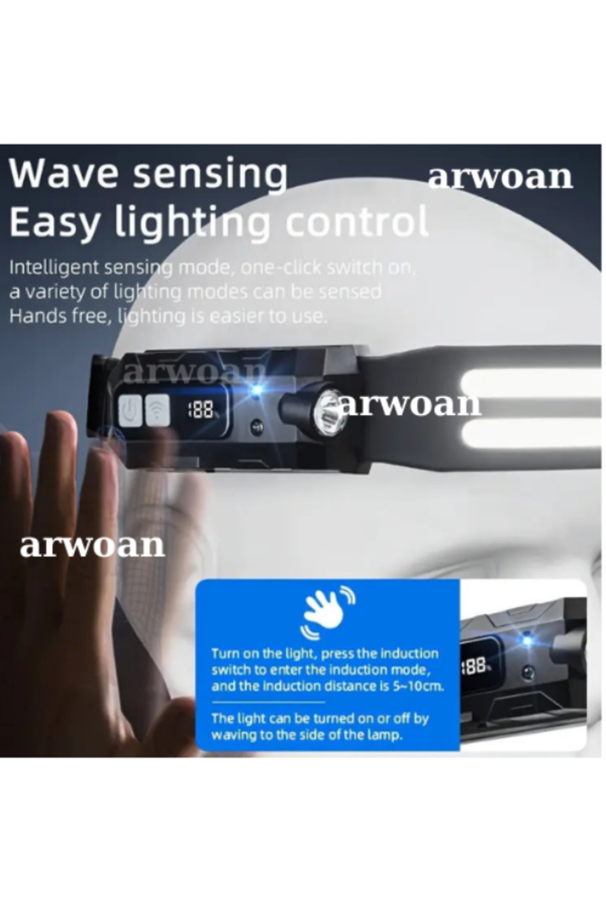 Arwoan Sensörlü Ultra Parlak Led+Cob Baş Şarj Edilebilir Kafa Lambası