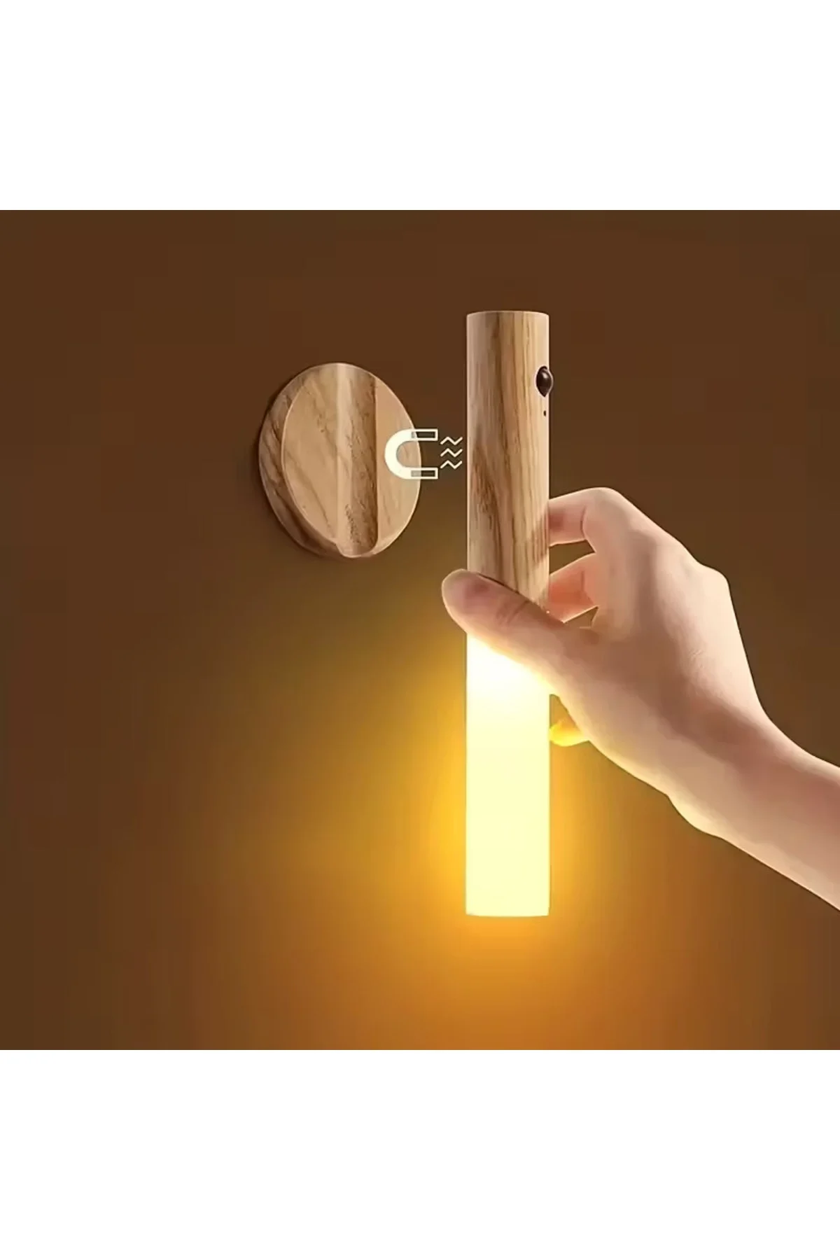 Sensörlü USB Şarjlı Taşınabilir Duvar Aplik Ahşap Görünümlü Masa Lambası