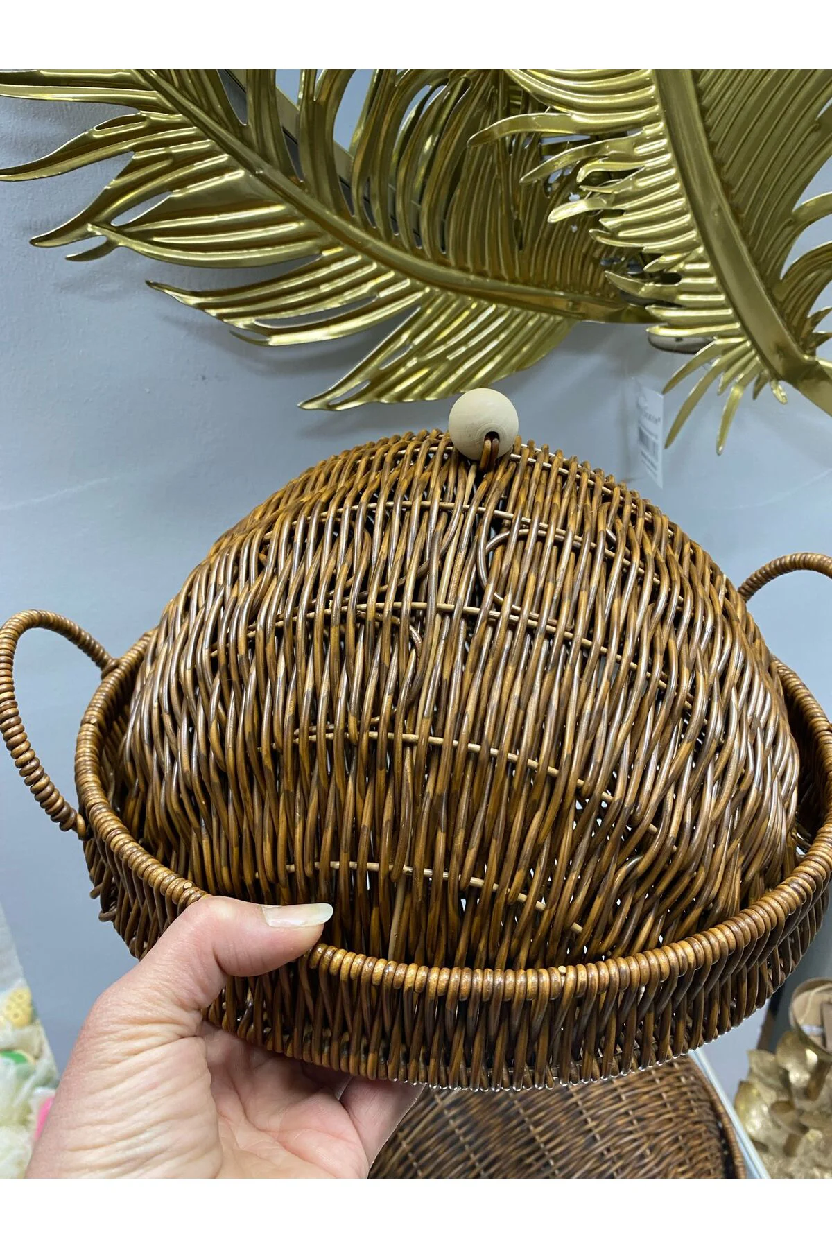 Sentetik Rattan 2 Li Kapaklı Yuvarlak Tepsi Kçk 28*28*14 Byk 33*3