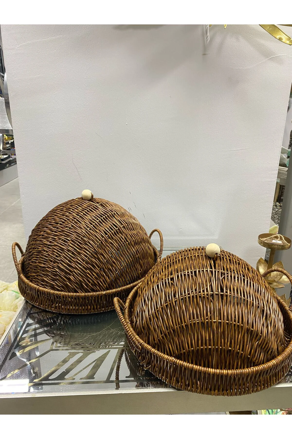 Sentetik Rattan 2 Li Kapaklı Yuvarlak Tepsi Kçk 28*28*14 Byk 33*3
