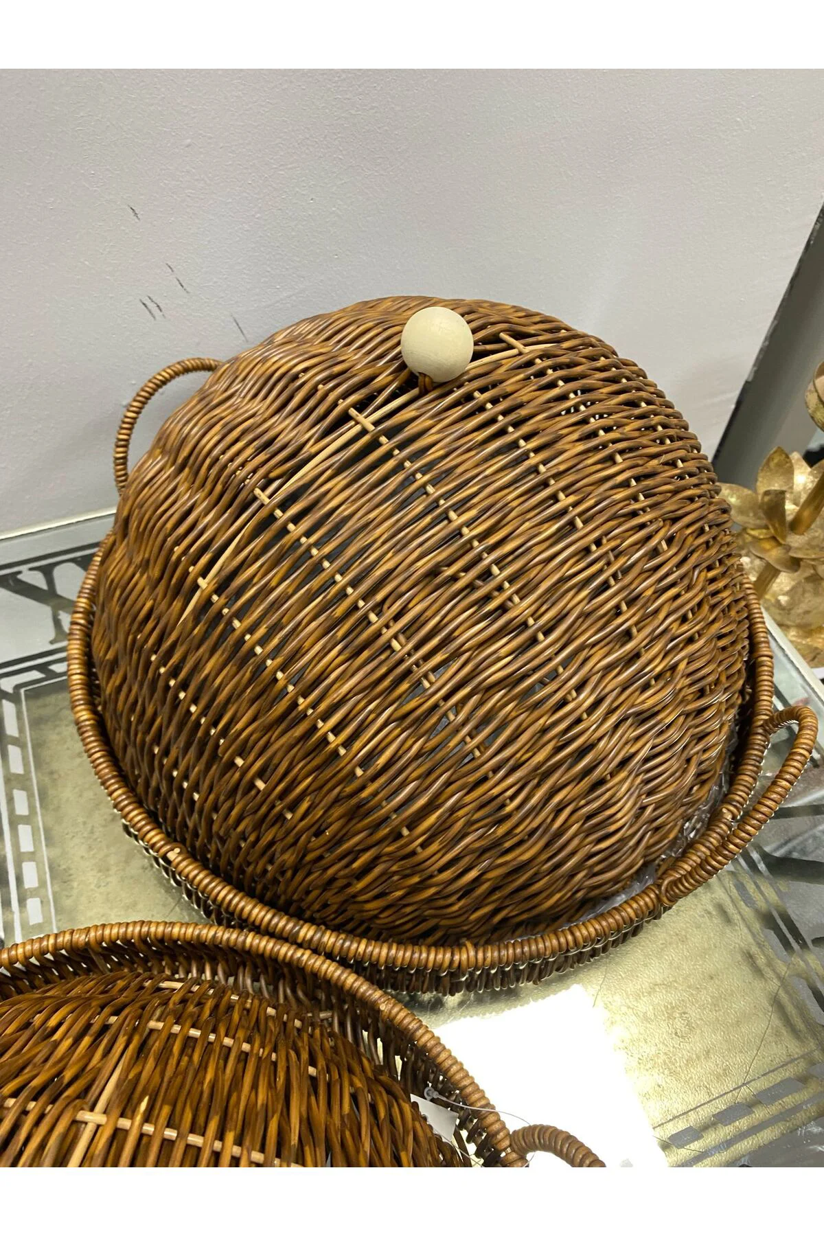 Sentetik Rattan 2 Li Kapaklı Yuvarlak Tepsi Kçk 28*28*14 Byk 33*3