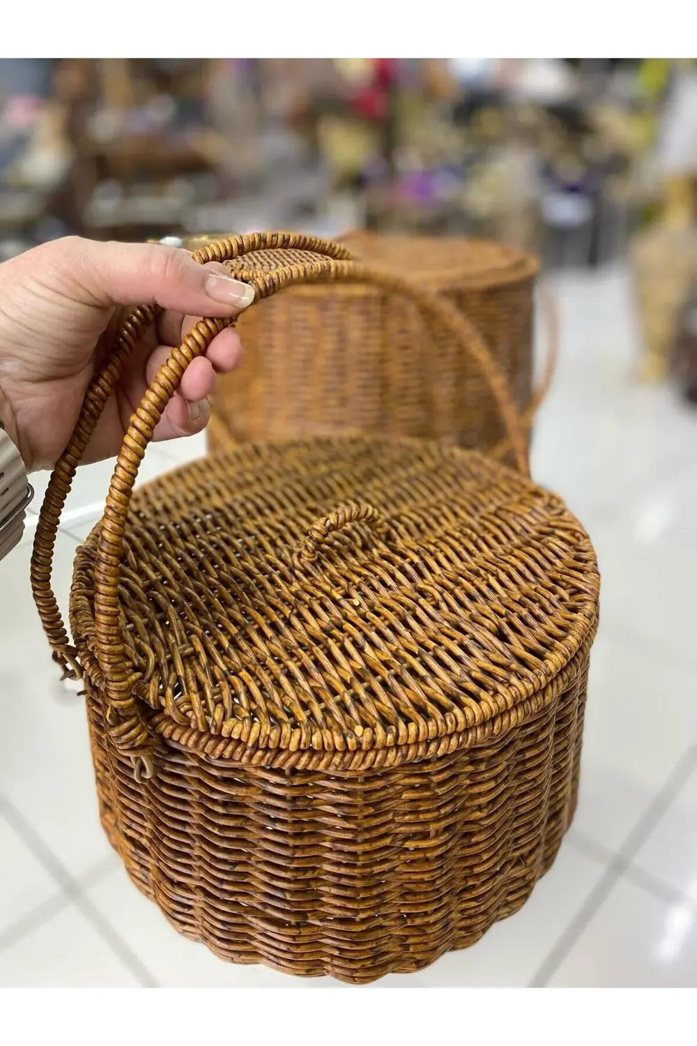 Sentetik Rattan Çift Kulplu 2 Li Çok Amaçlı Sepet