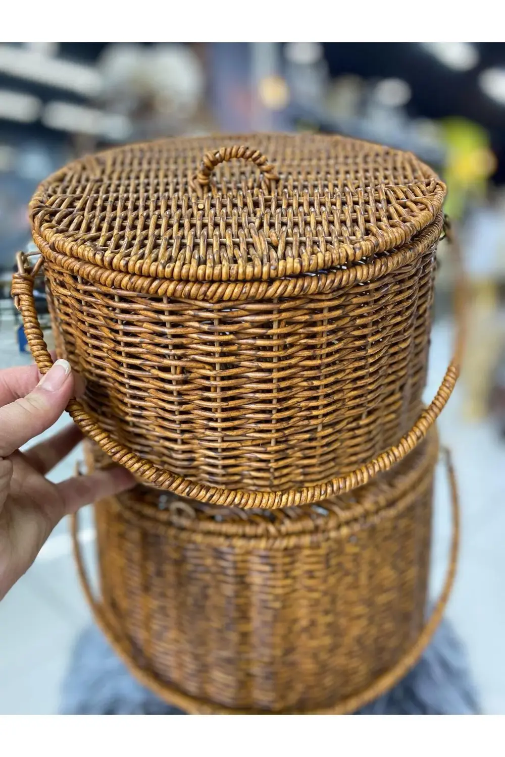 Sentetik Rattan Çift Kulplu 2 Li Çok Amaçlı Sepet