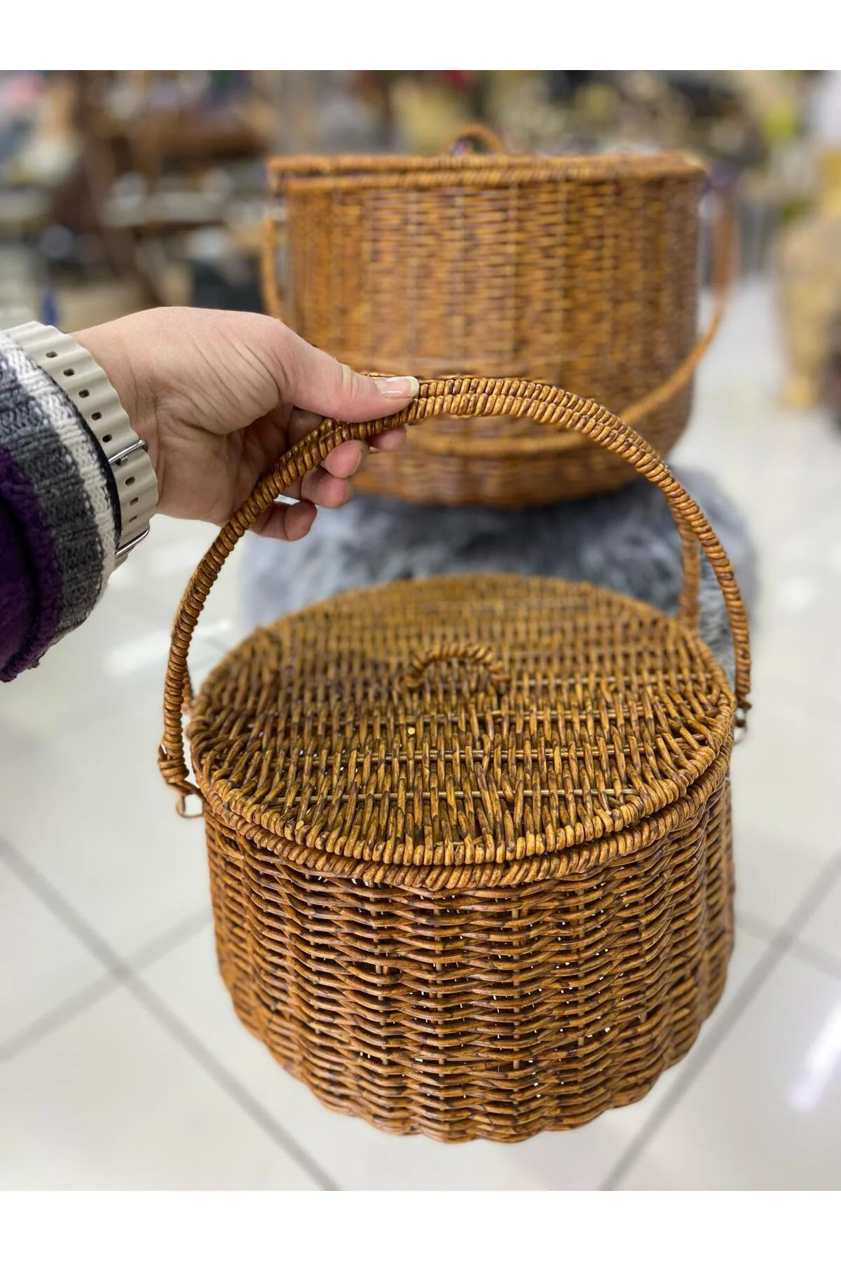 Sentetik Rattan Çift Kulplu 2 Li Çok Amaçlı Sepet