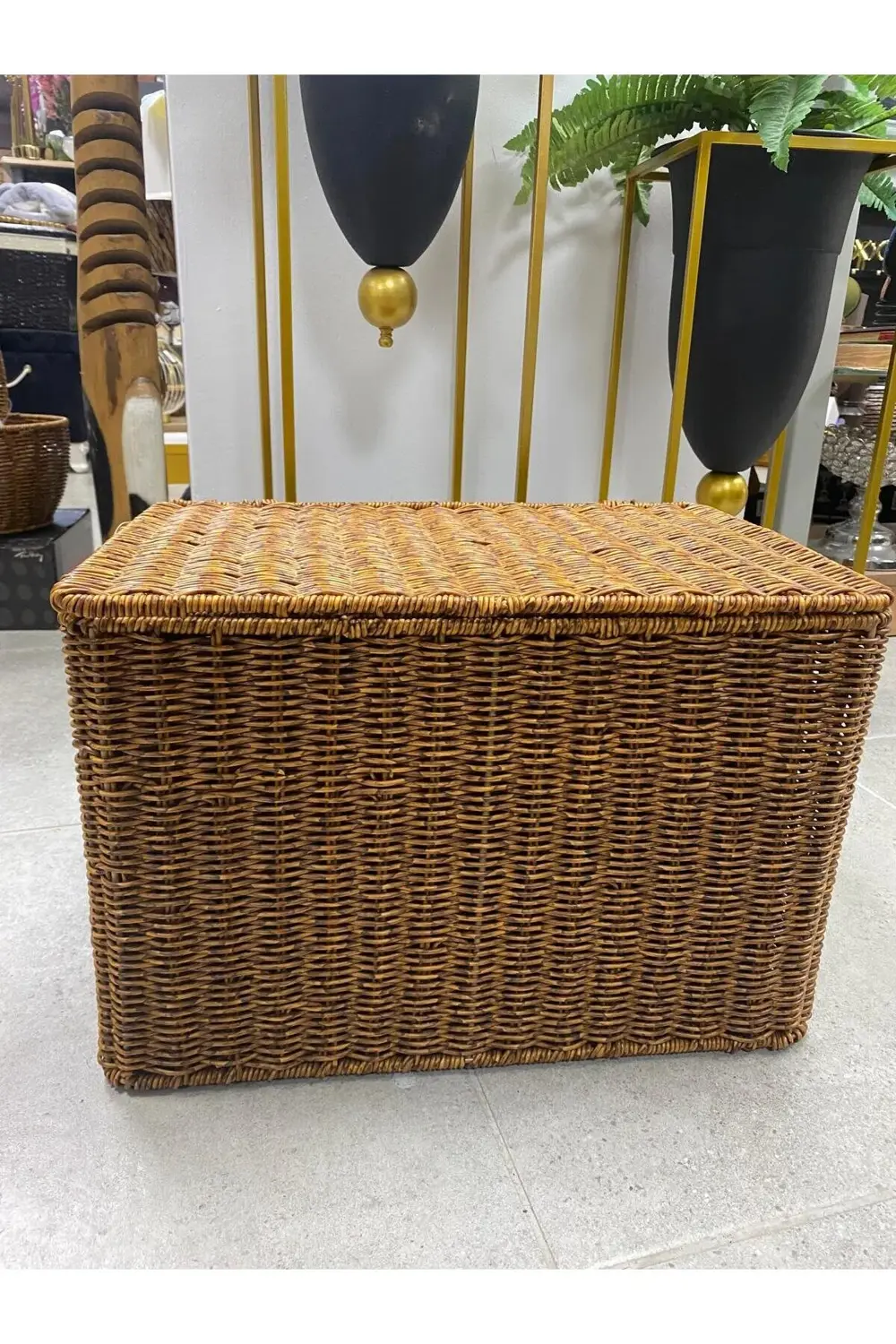 Sentetik Rattan Örme Düzenleyici Kapaklı Sepet 3 Lü