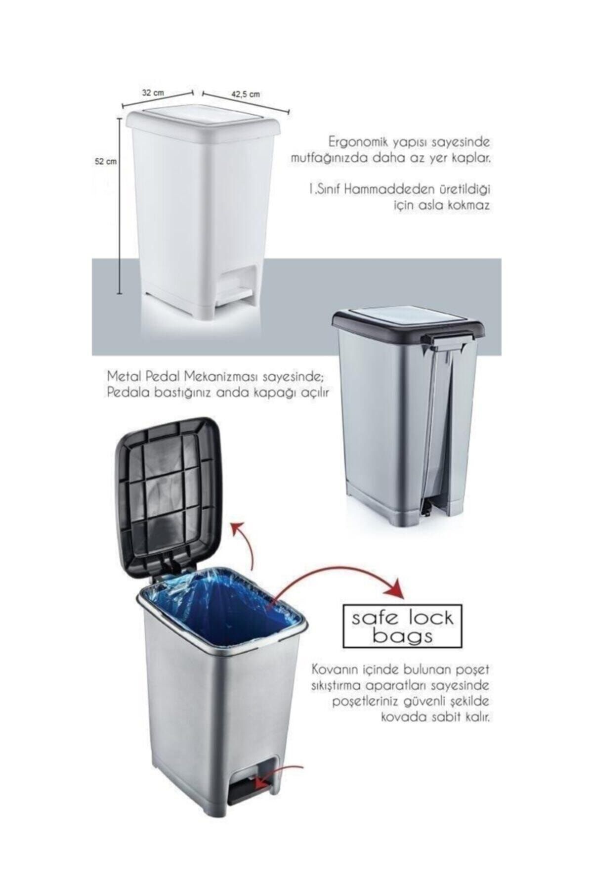 Şenyayla 4284 60 Lt Slim Pedallı Plastik Çöp Kovası Siyah Kapaklı