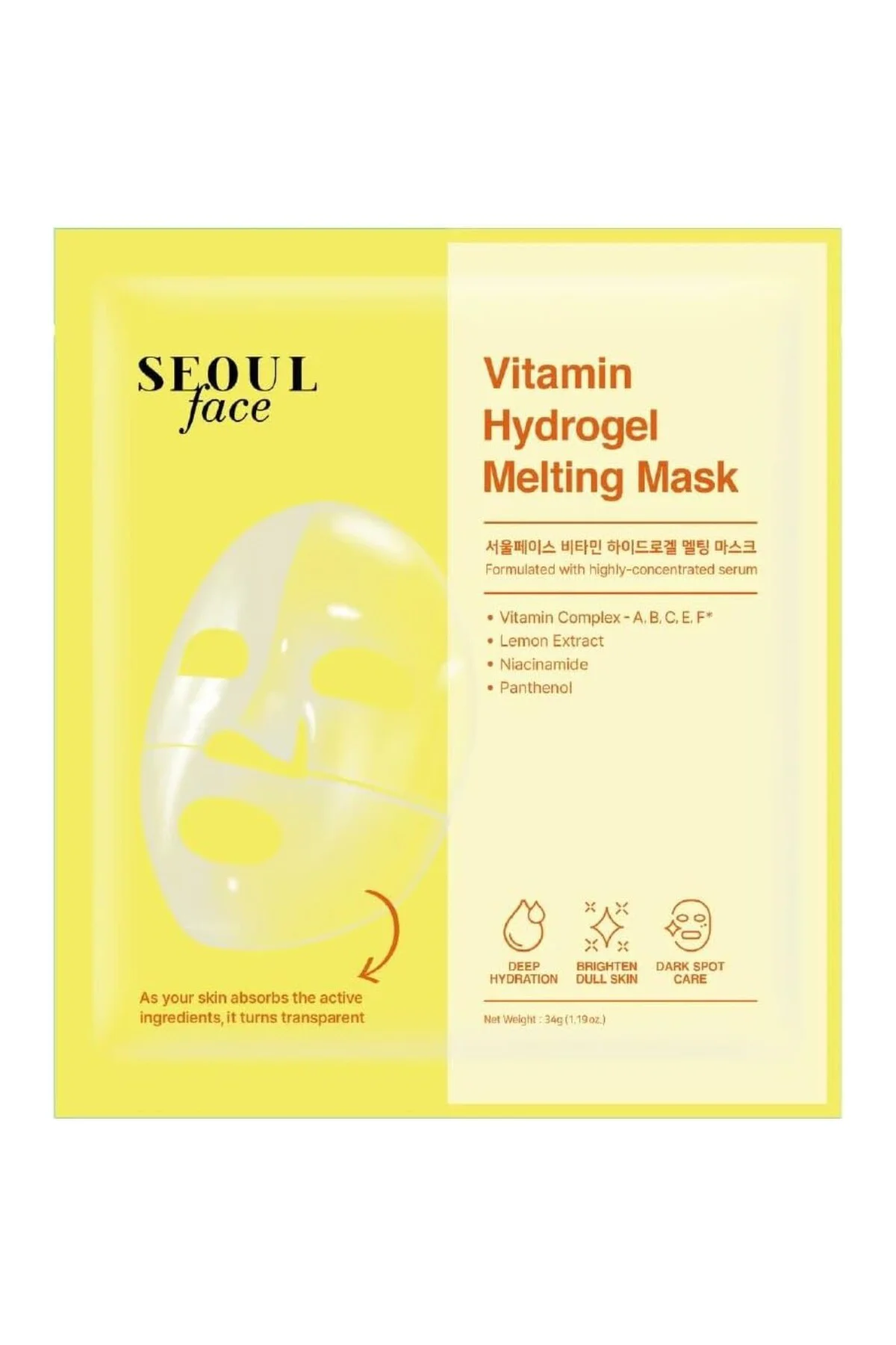 Seoulface Vitamin Hydrojel Şeffaflaşan Eriyen Maske 34 g